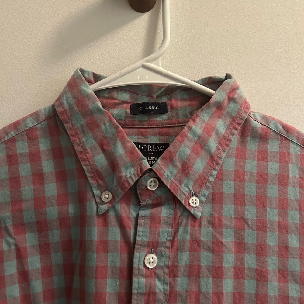 J. Crew Red and Green Casual Button Down Shirt